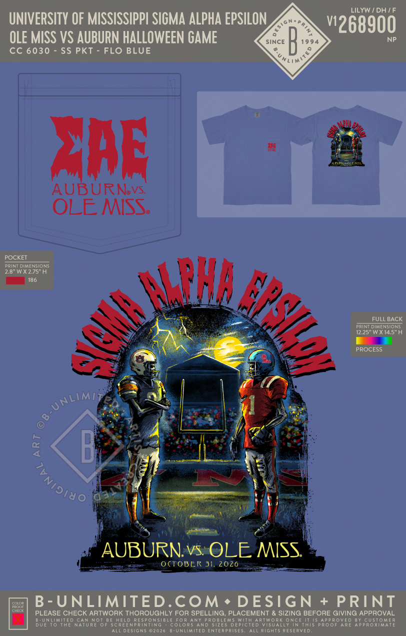 University of Mississippi Sigma Alpha Epsilon - Ole Miss vs Auburn Halloween Game - CC - 6030 - SS Pocket - Flo Blue
