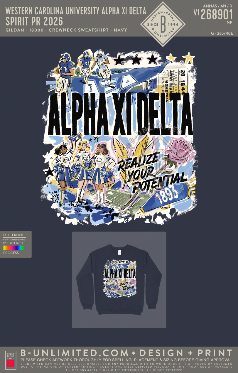Western Carolina University Alpha Xi Delta - Spirit PR 2026 - Gildan - 18000 - Crewneck Sweatshirt - Navy