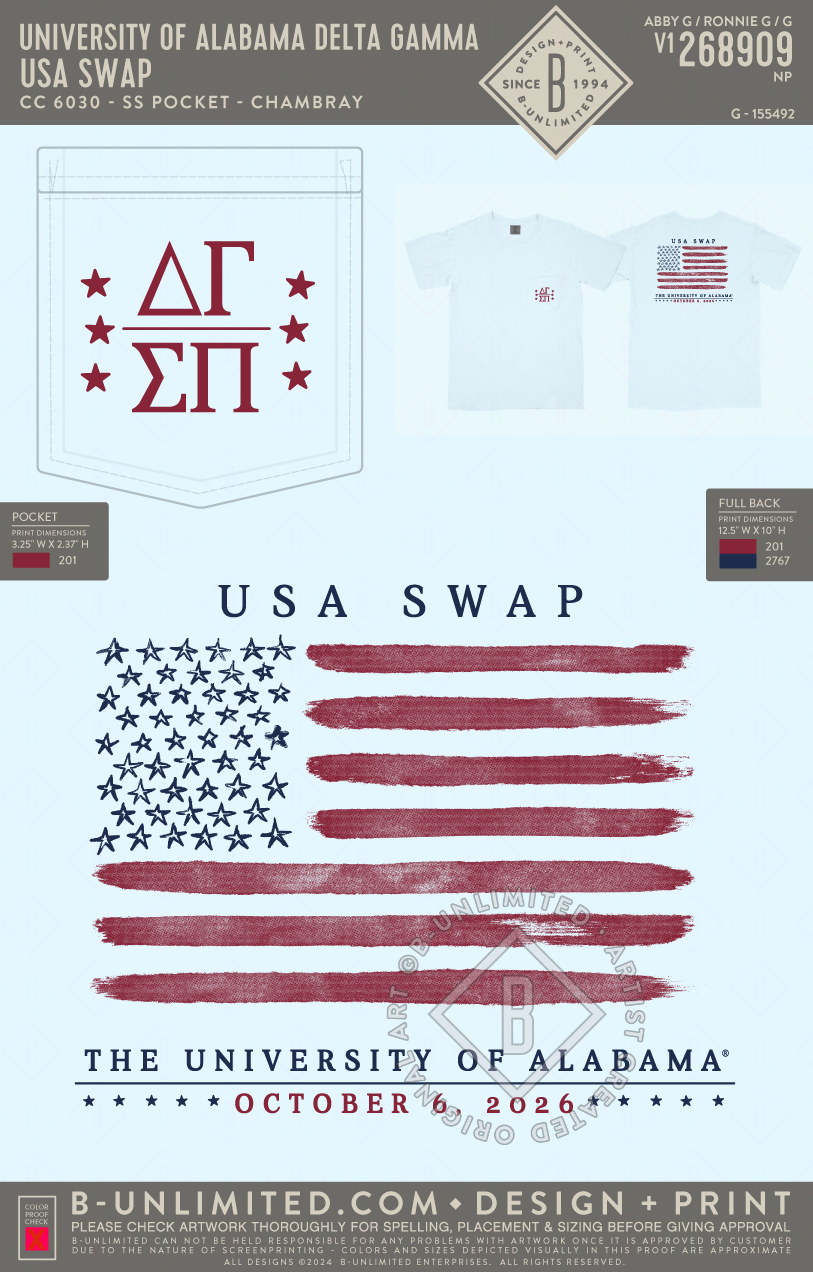 University of Alabama Delta Gamma - USA Swap - CC - 6030 - SS Pocket - Chambray