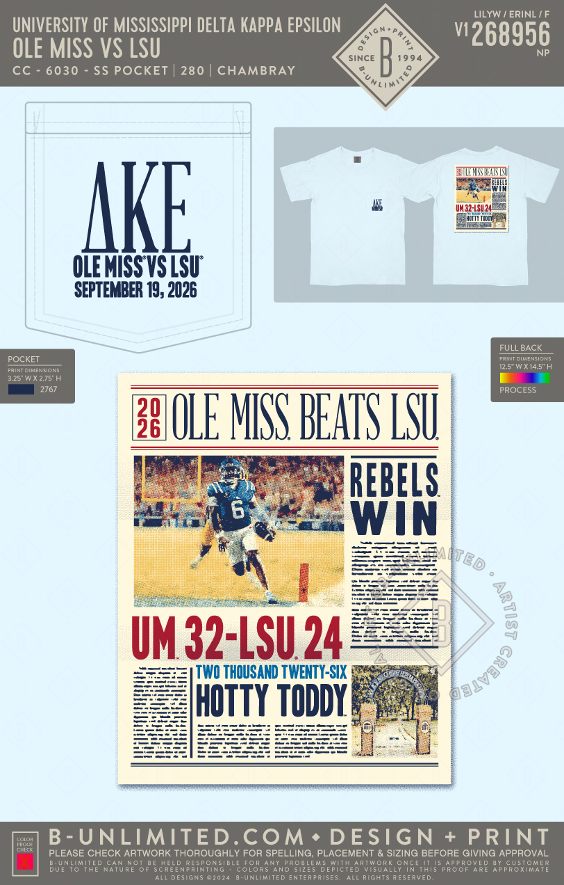 University of Mississippi Delta Kappa Epsilon - Ole miss vs LSU - CC - 6030 - SS Pocket - Chambray