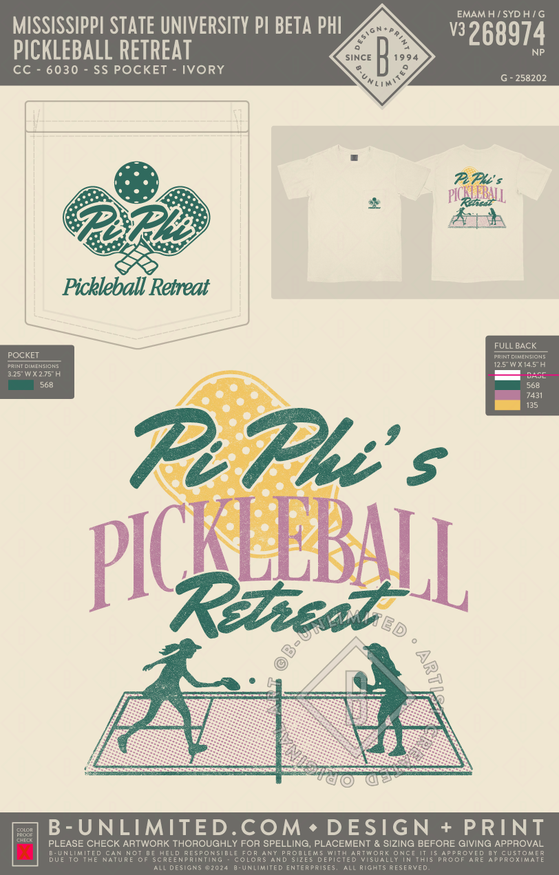 Mississippi State University Pi Beta Phi - Pickleball Retreat - CC - 6030 - SS Pocket - Ivory