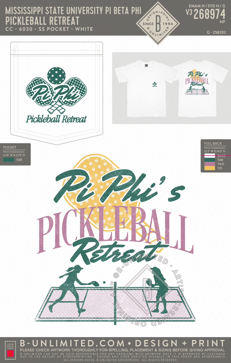 Mississippi State University Pi Beta Phi - Pickleball Retreat - CC - 6030 - SS Pocket - White