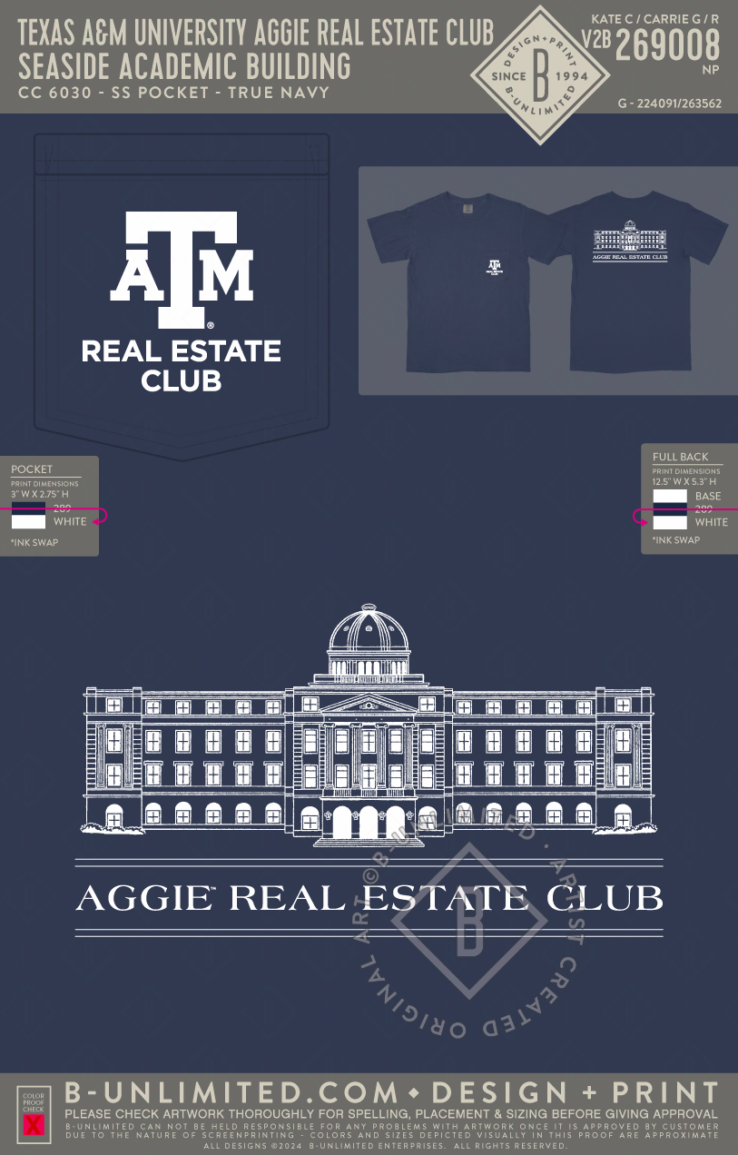 Texas A&M University Aggie Real Estate Club - Seaside Academic Building - CC - 6030 - SS Pocket - True Navy