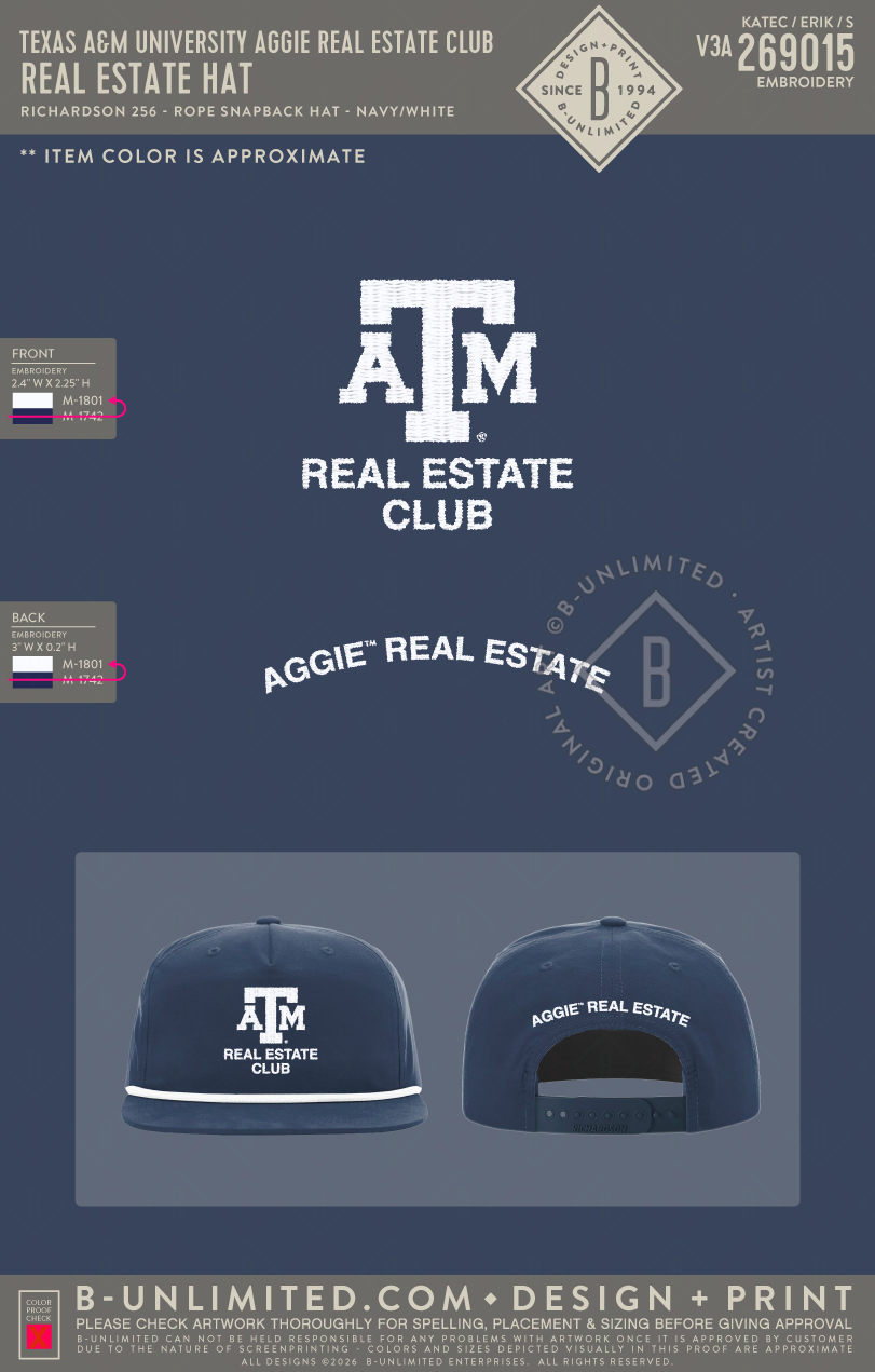 Texas A&M University Aggie Real Estate Club - Real Estate Hat - Richardson - 256 - Rope Snapback Hat - Navy/White
