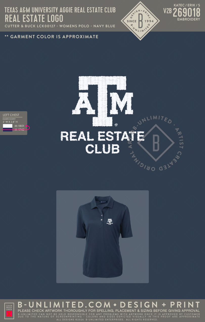 Texas A&M University Aggie Real Estate Club - Real Estate Logo - Cutter & Buck - LCK00127 - Cutter & Buck Virtue Recycled Featherlight Pique Womens Polo - Navy