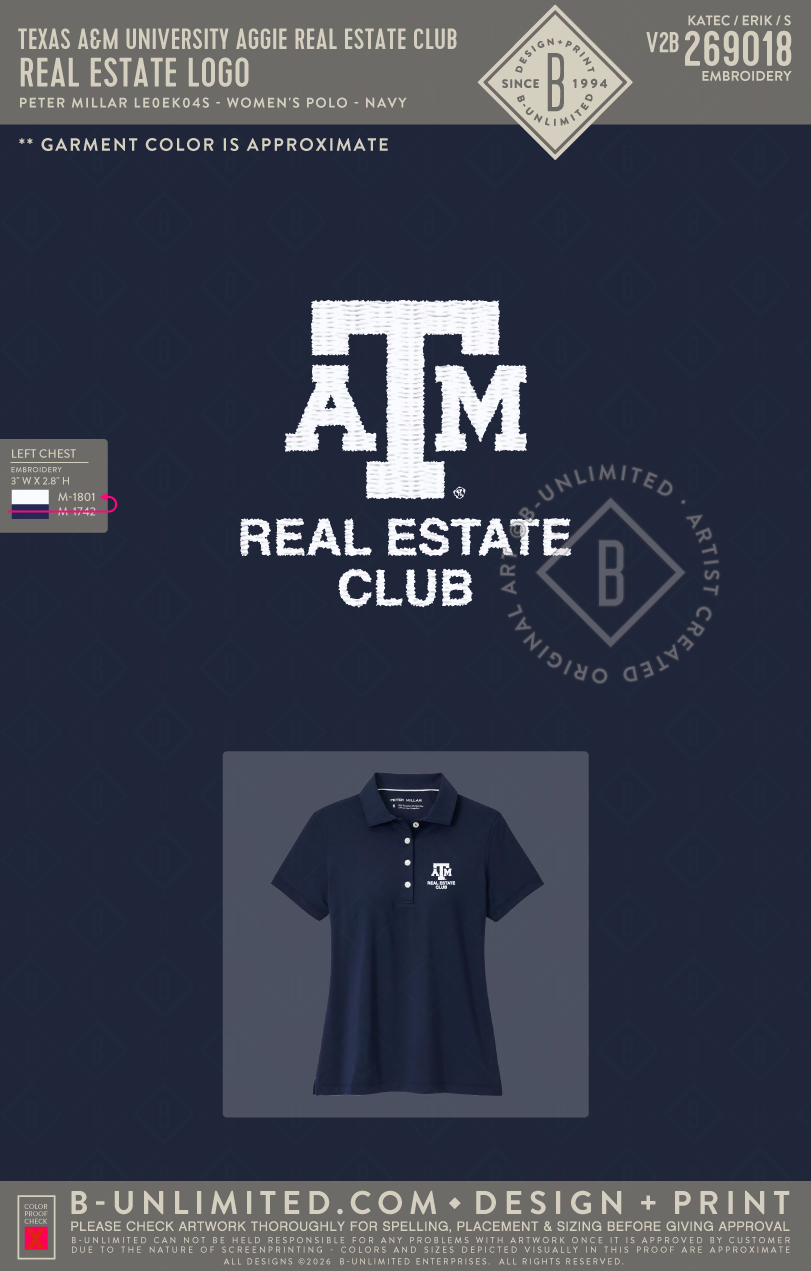 Texas A&M University Aggie Real Estate Club - Real Estate Logo - Peter Millar - LE0EK04S - Women's Short-Sleeve Button Polo - Navy