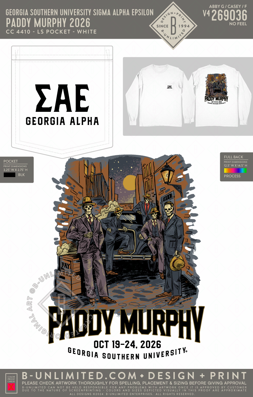 Georgia Southern University Sigma Alpha Epsilon - Paddy Murphy 2026 - CC - 4410 - LS Pocket - White