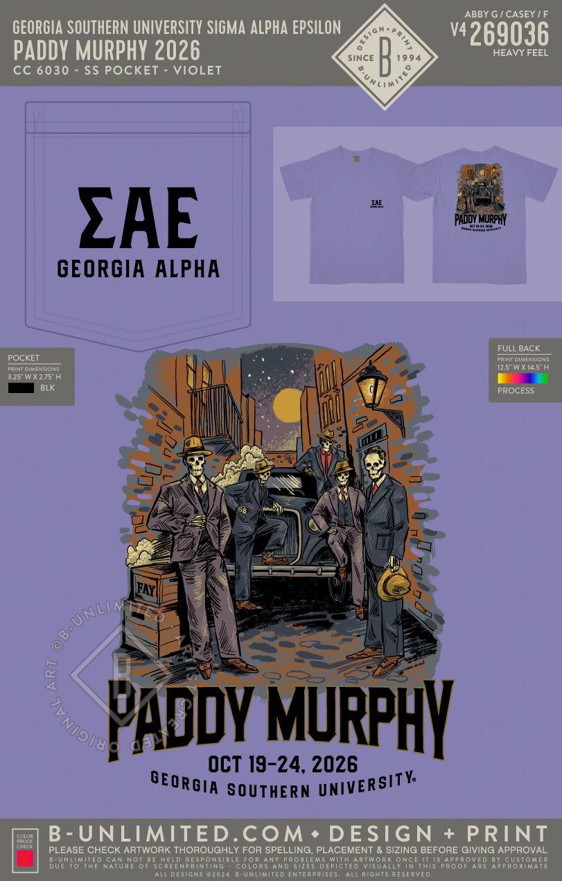 Georgia Southern University Sigma Alpha Epsilon - Paddy Murphy 2026 - CC - 6030 - SS Pocket - Violet