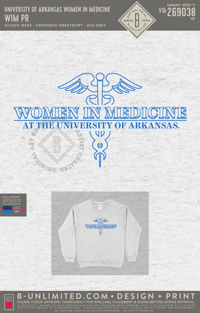 University of Arkansas Women in Medicine - WIM PR - Gildan - 18000 - Crewneck Sweatshirt - Ash Grey