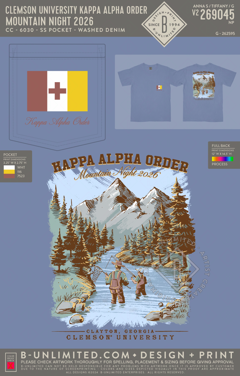 Clemson University Kappa Alpha Order - Mountain Night 2026 - CC - 6030 - SS Pocket - Washed Denim