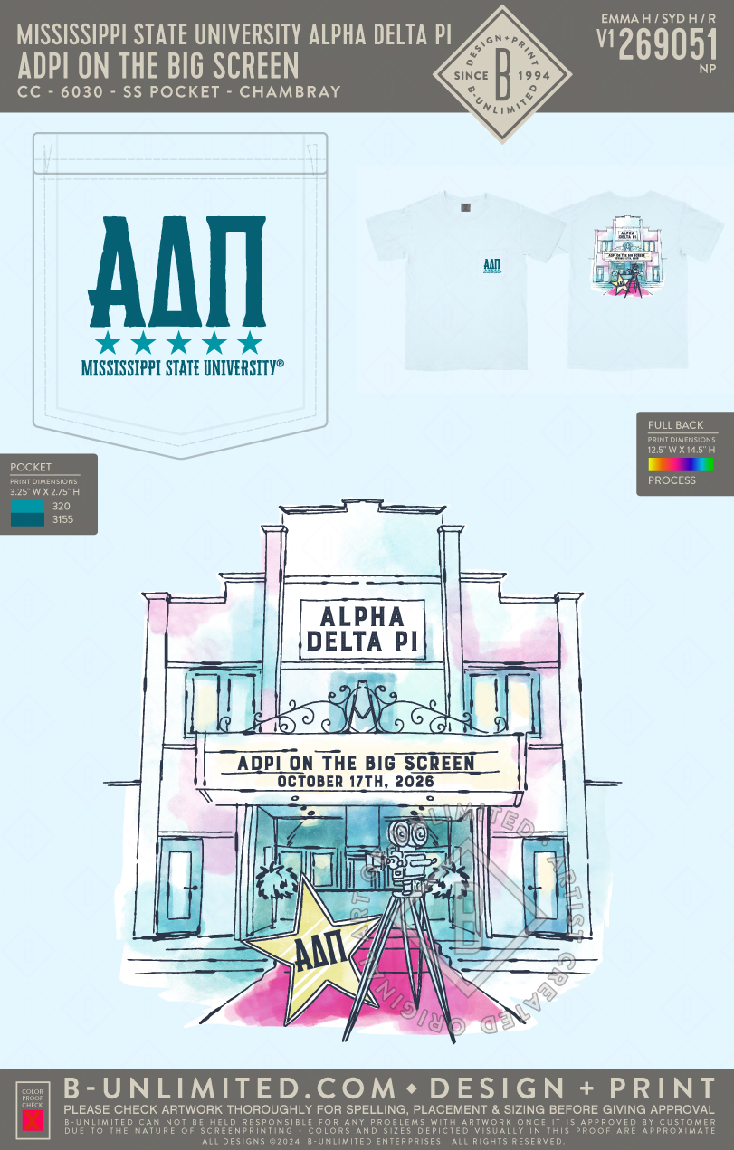Mississippi State University Alpha Delta Pi - ADPi on the Big Screen - CC - 6030 - SS Pocket - Chambray