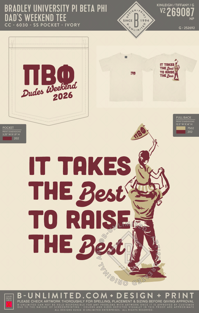 Bradley University Pi Beta Phi - Dad's weekend tee - CC - 6030 - SS Pocket - Ivory