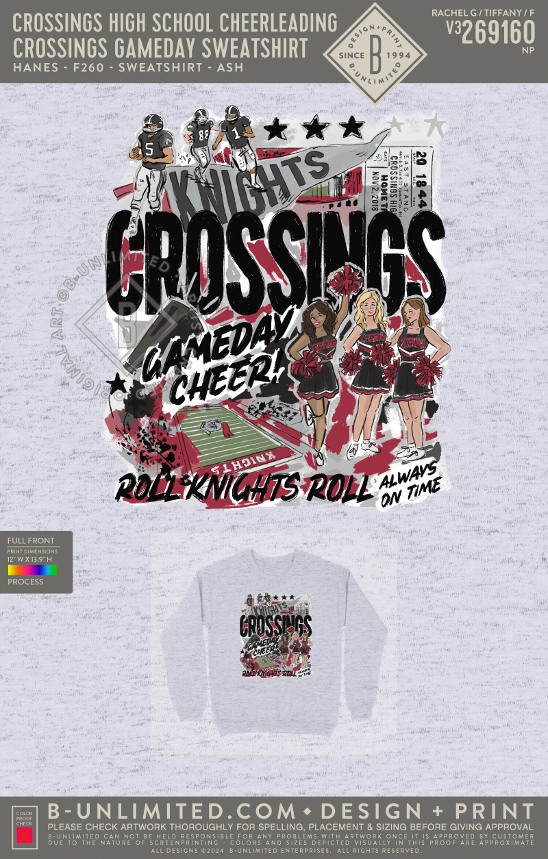 Crossings High School Cheerleading - Crossings Gameday Sweatshirt - Hanes - F260 - Sweatshirt - Ash