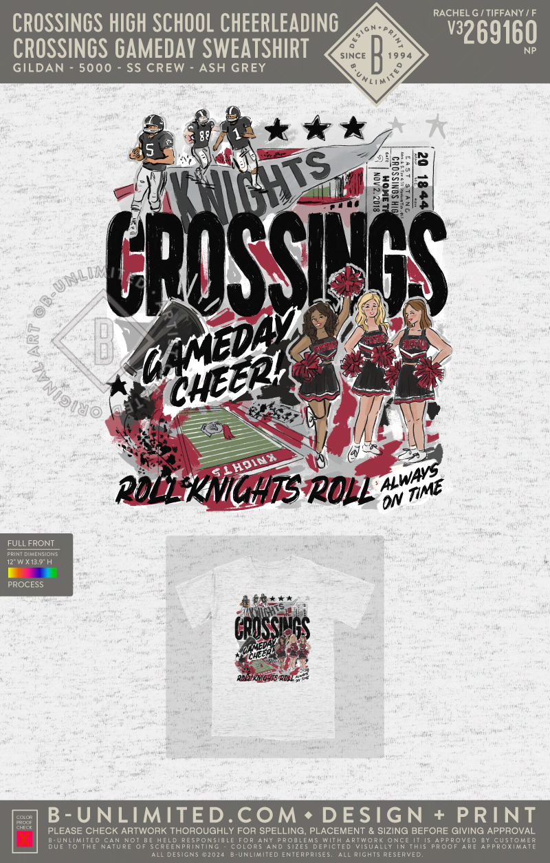 Crossings High School Cheerleading - Crossings Gameday Sweatshirt - Gildan - 5000 - SS Crew - Ash Grey