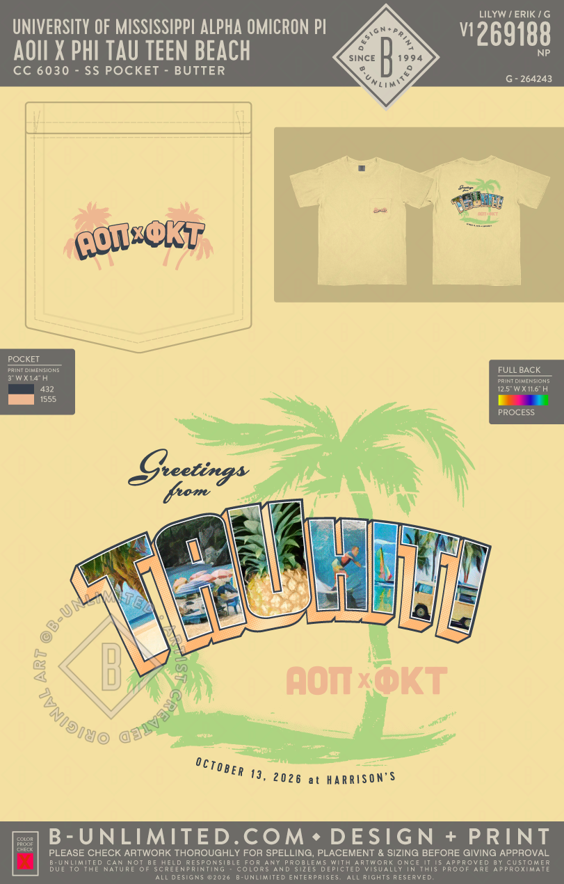 University of Mississippi Alpha Omicron Pi - AOII x Phi Tau Teen Beach - CC - 6030 - SS Pocket - Butter