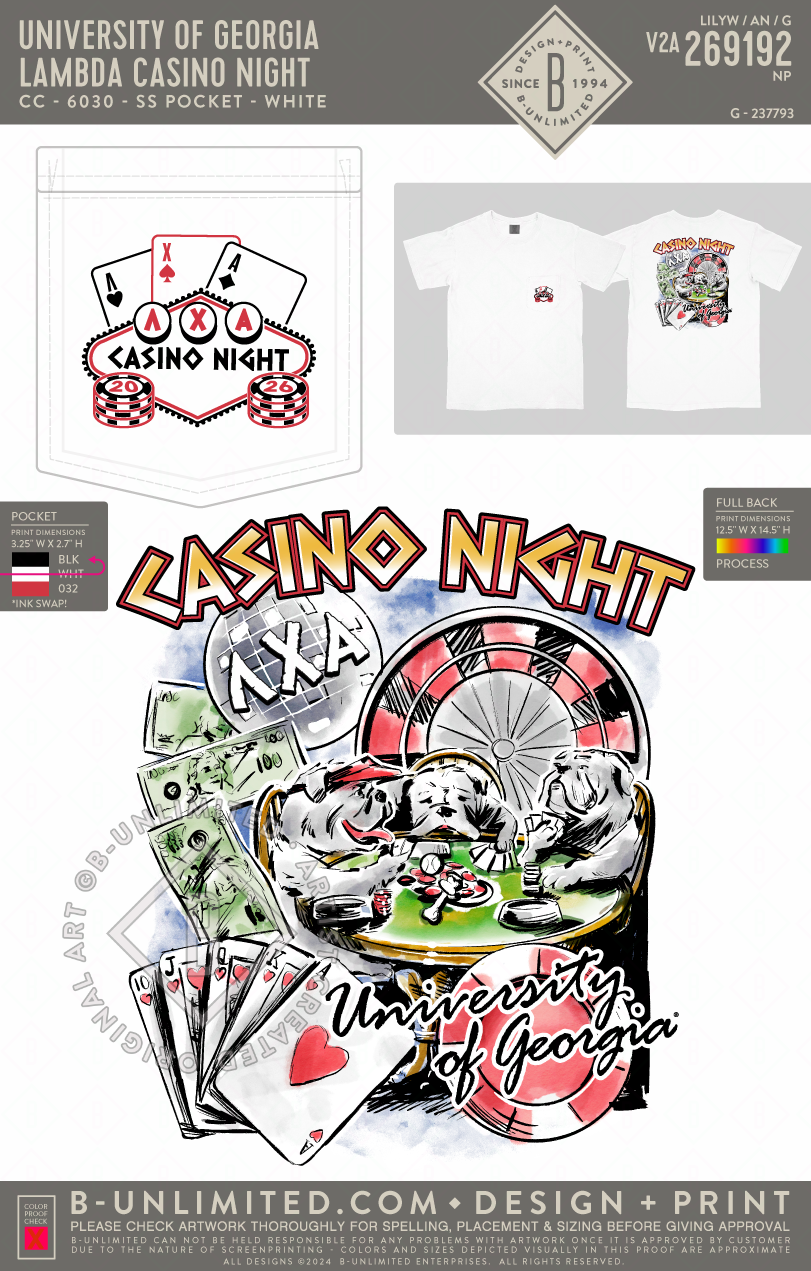 University of Georgia Lambda Chi Alpha - Lambda Casino Night - CC - 6030 - SS Pocket - White