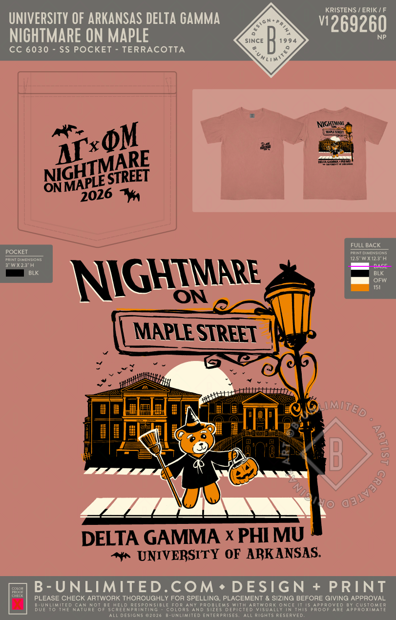 University of Arkansas Delta Gamma - Nightmare on Maple - CC - 6030 - SS Pocket - Terracotta