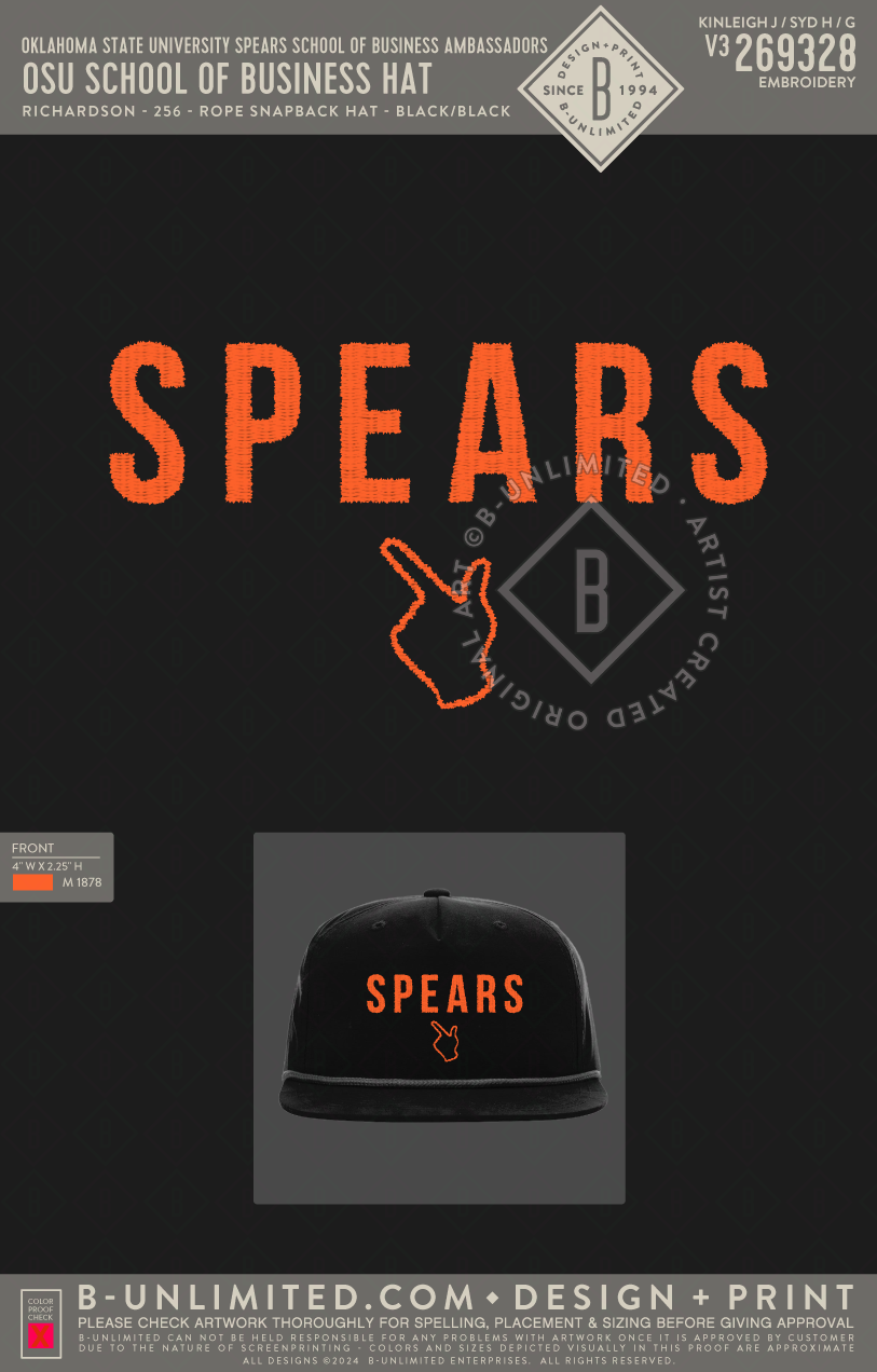 Oklahoma State University Spears School of Business Ambassadors - OSU School of Business hat - Richardson - 256 - Rope Snapback Hat - Black/Black