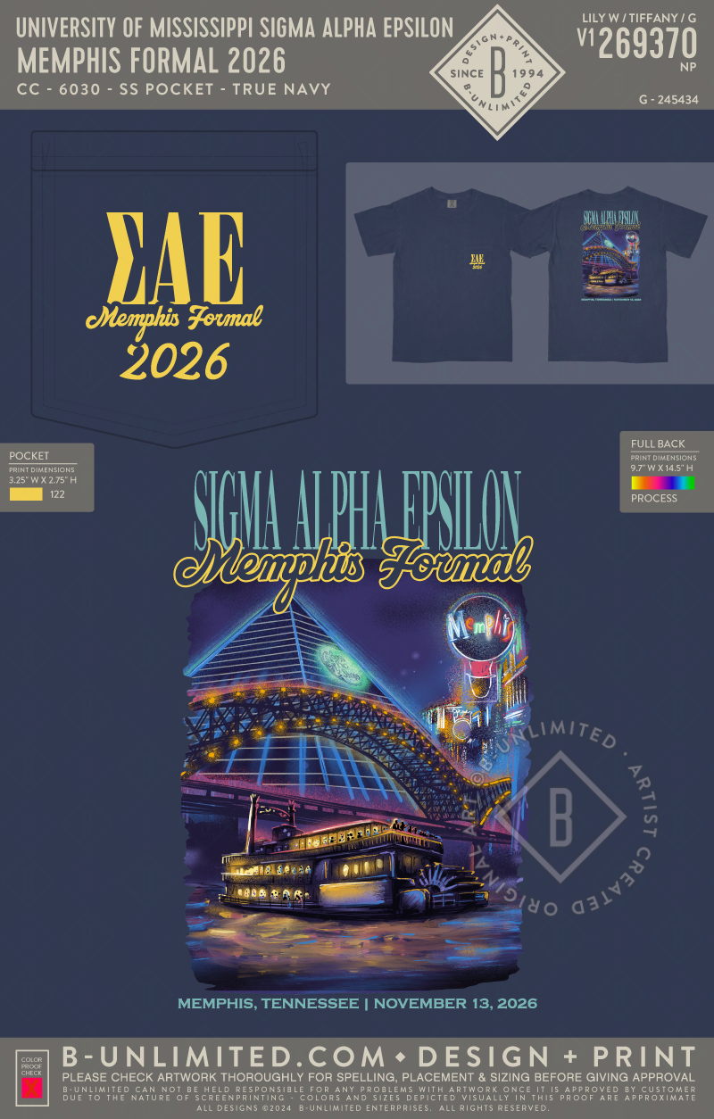 University of Mississippi Sigma Alpha Epsilon - Memphis Formal 2026 - CC - 6030 - SS Pocket - True Navy
