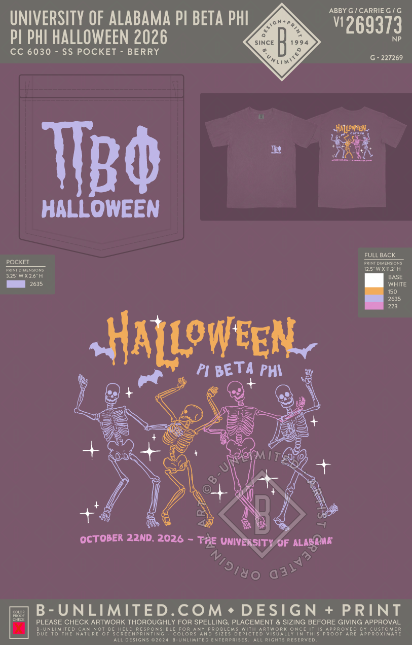 University of Alabama Pi Beta Phi - Pi Phi Halloween 2026 - CC - 6030 - SS Pocket - Berry
