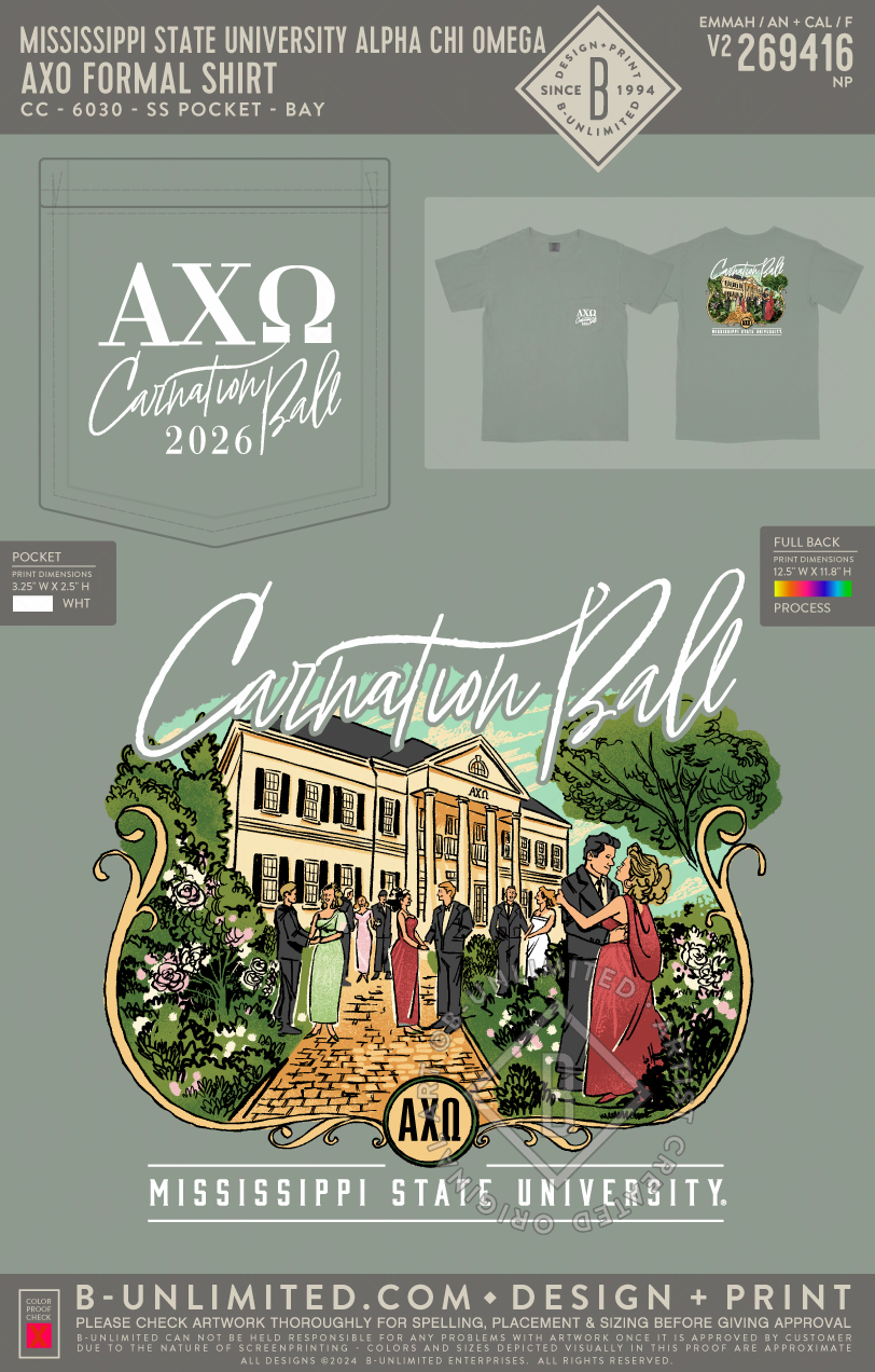Mississippi State University Alpha Chi Omega - AXO Formal Shirt - CC - 6030 - SS Pocket - Bay