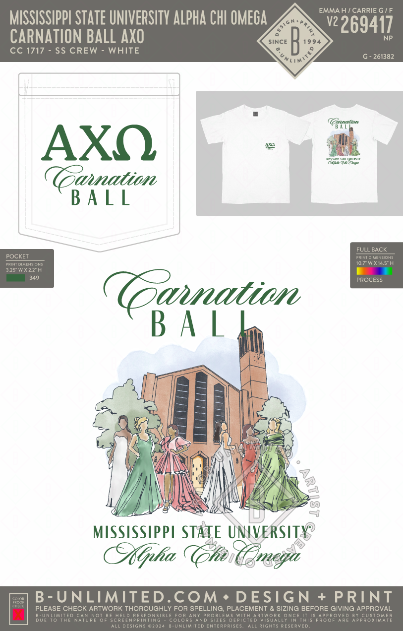 Mississippi State University Alpha Chi Omega - Carnation Ball AXO - CC - 6030 - SS Pocket - White