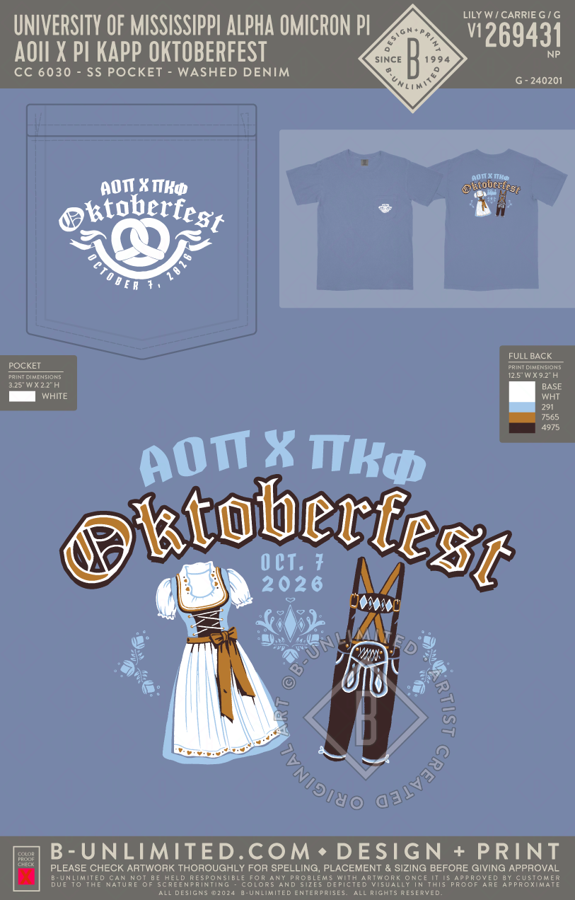 University of Mississippi Alpha Omicron Pi - AOII x PI Kapp Oktoberfest - CC - 6030 - SS Pocket - Washed Denim
