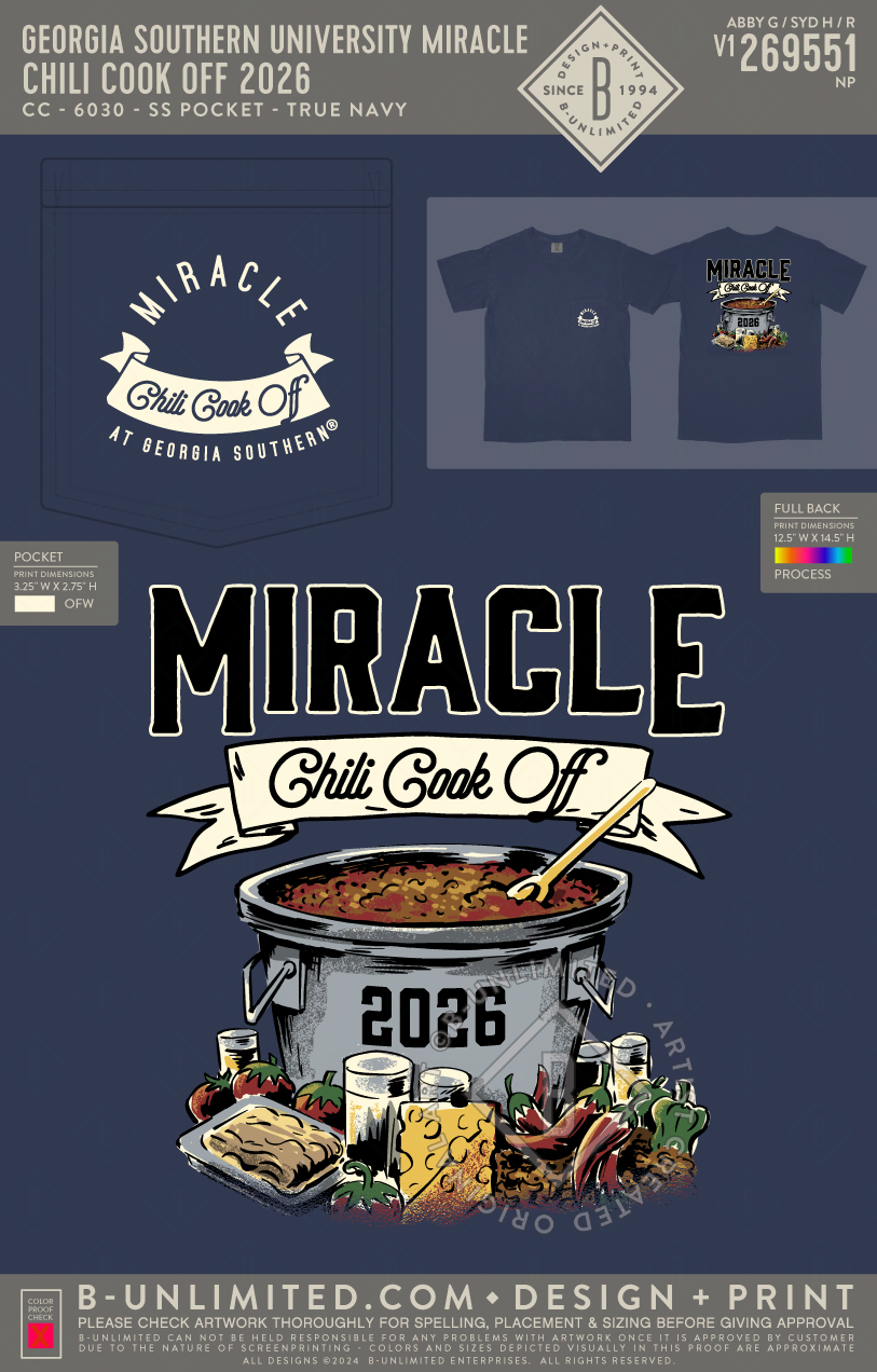 Georgia Southern University Miracle - Chili Cook Off 2026 - CC - 6030 - SS Pocket - True Navy