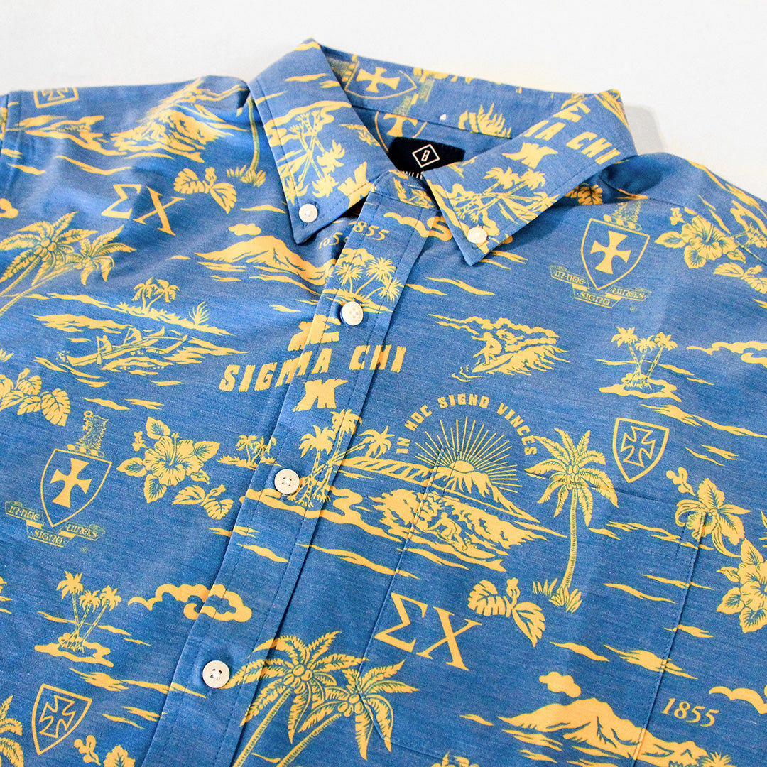 B-Greek - Sigma Chi Hawaiian Print Button Down Shirt