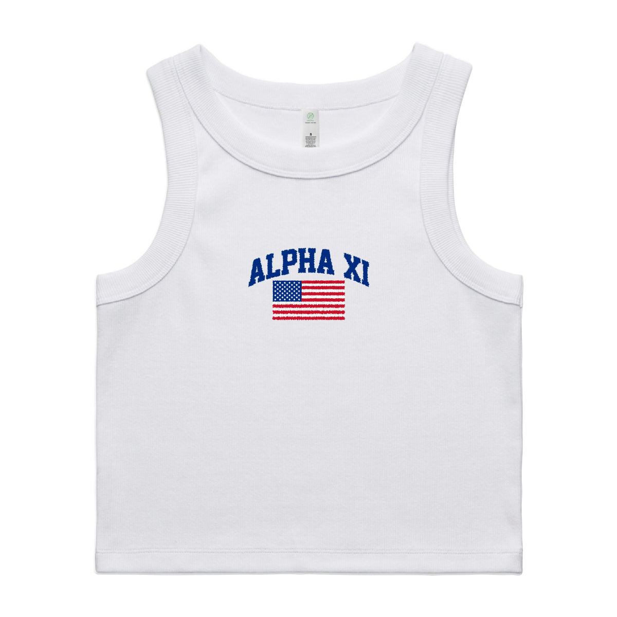 B-Unlimited Greek - American Flag (AXID) - ASColour - 4064G - Rib Crop Tank - White