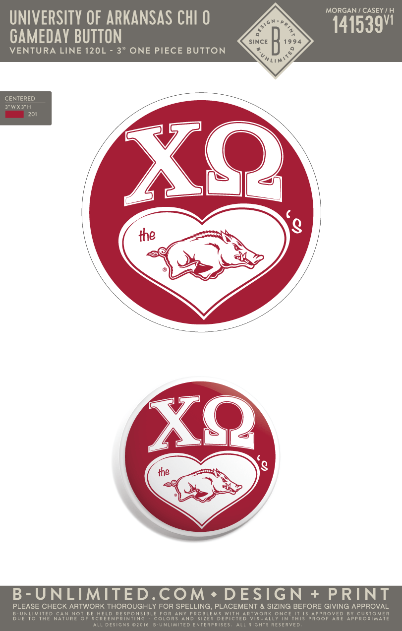 University of Arkansas Chi Omega - A - RO3 - Gameday Button - Ventura Line - 120L - 3" Button - White