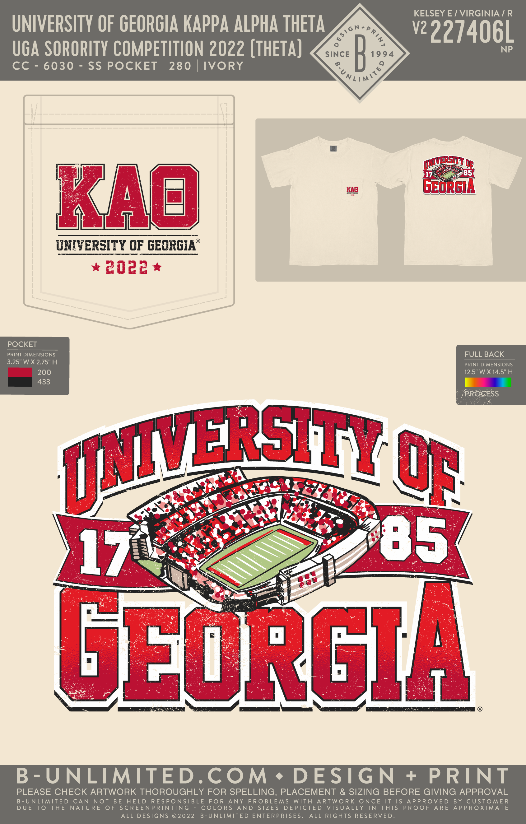 University of Georgia Kappa Alpha Theta UGA Sorority Competition 2022 Theta CC 6030 SS Pocket Ivory