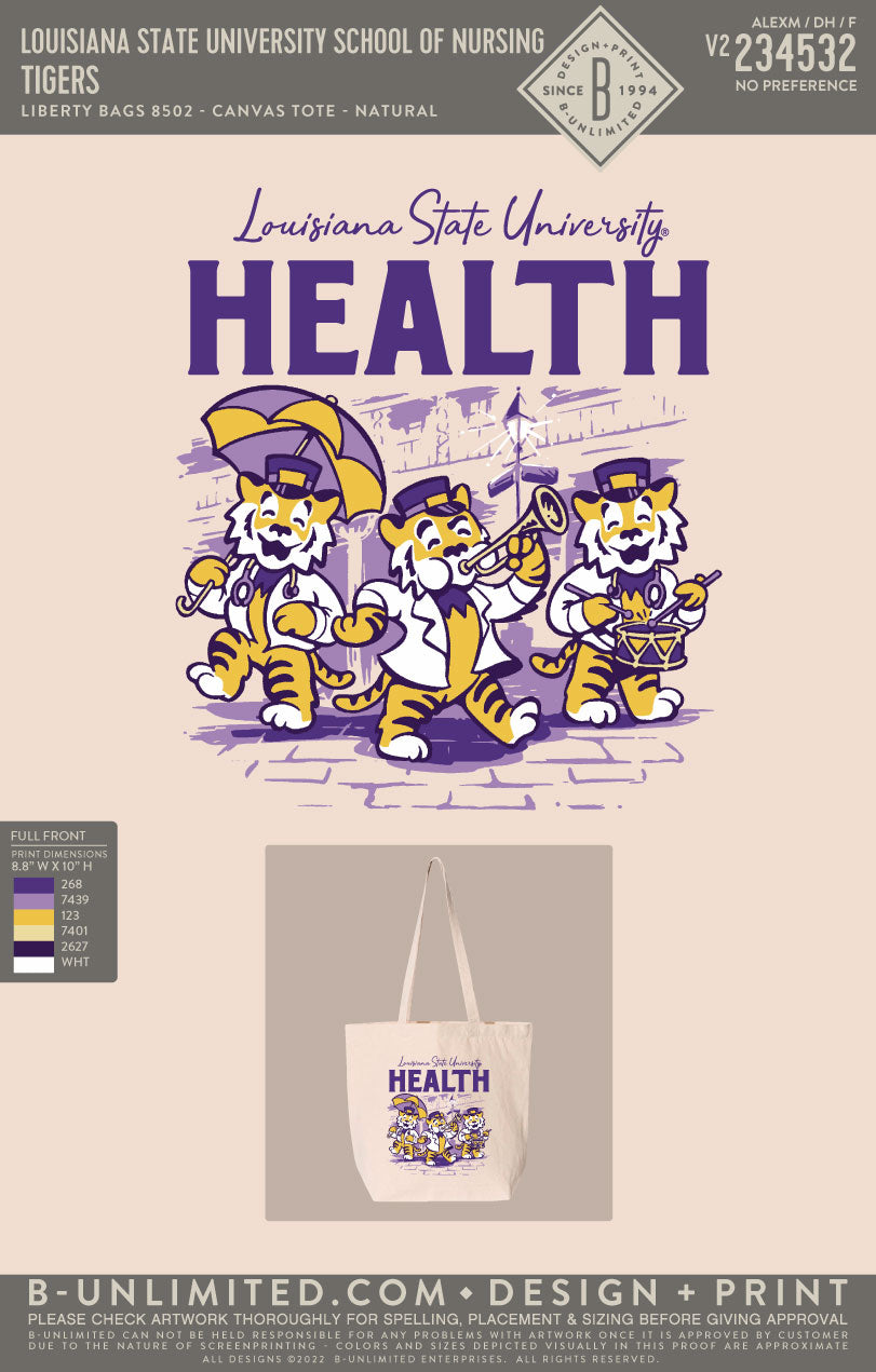 Louisiana State University School of Nursing - Tiger PR Tote - Liberty Bags - 8502 - Tote Bag - Natural