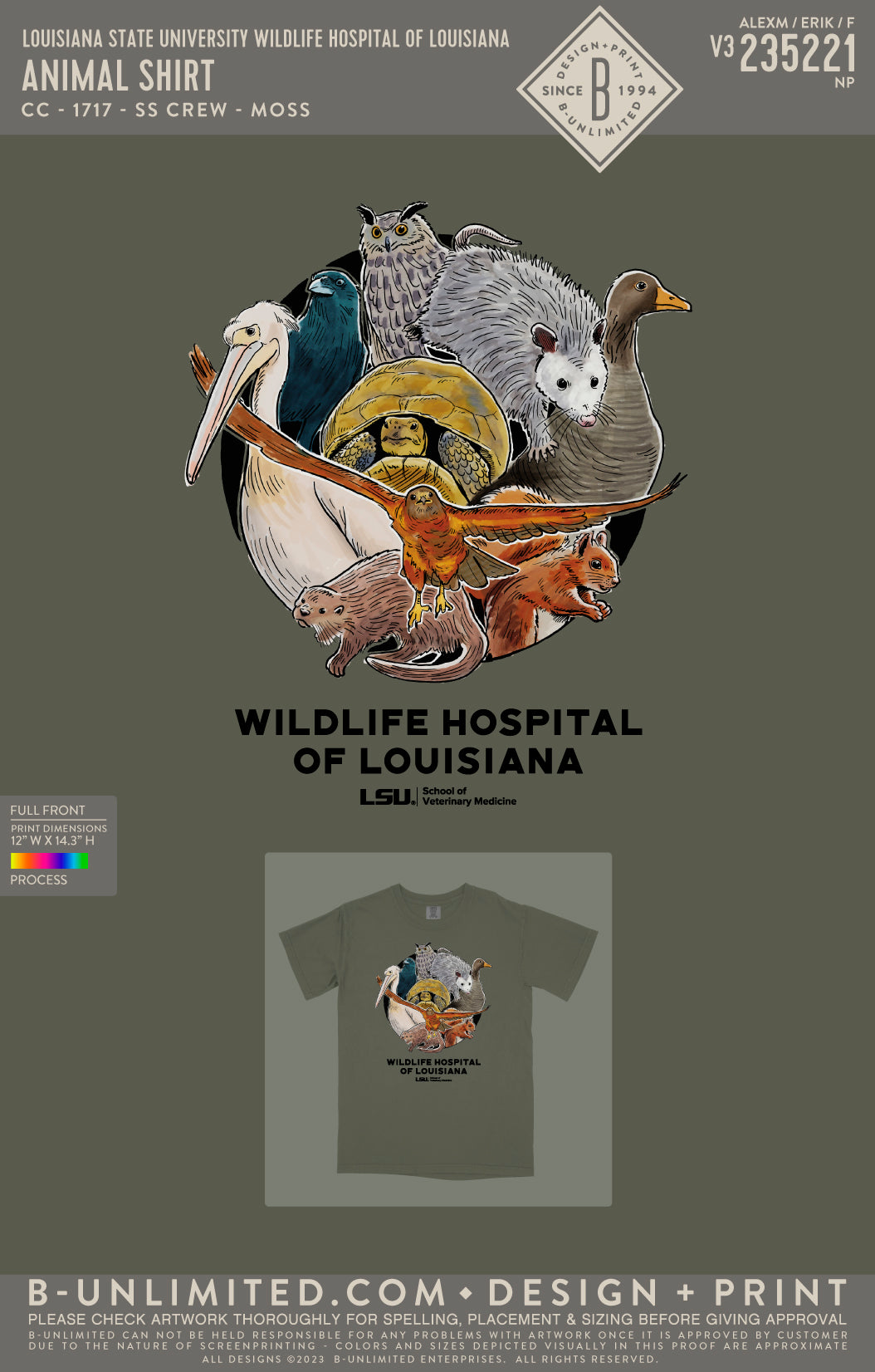 Louisiana State University Wildlife Hospital of Louisiana - Animal Shirt - CC - 1717 - SS Crew - Moss