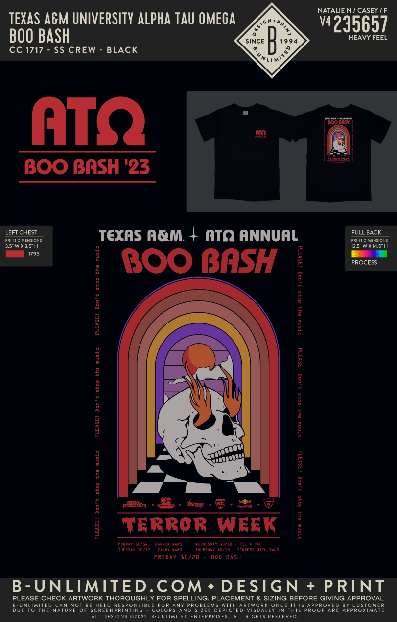 Texas A&M University Alpha Tau Omega - Boo Bash - CC - 1717 - SS Crew - Black