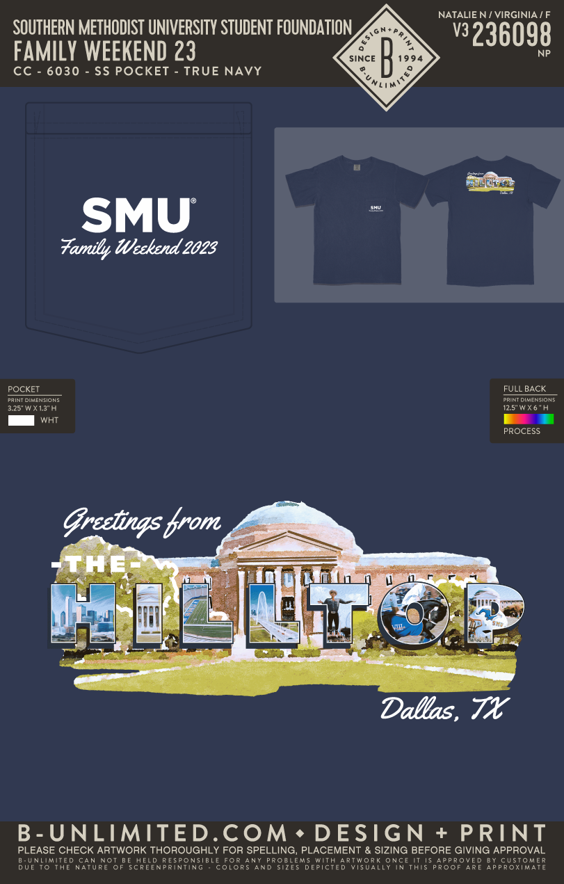 Southern Methodist University Student Foundation - Family Weekend 23 - CC - 6030 - SS Pocket - True Navy