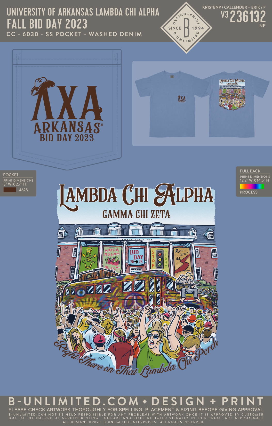 University of Arkansas Lambda Chi Alpha - Fall Bid Day 2023 - CC - 6030 - SS Pocket - Washed Denim