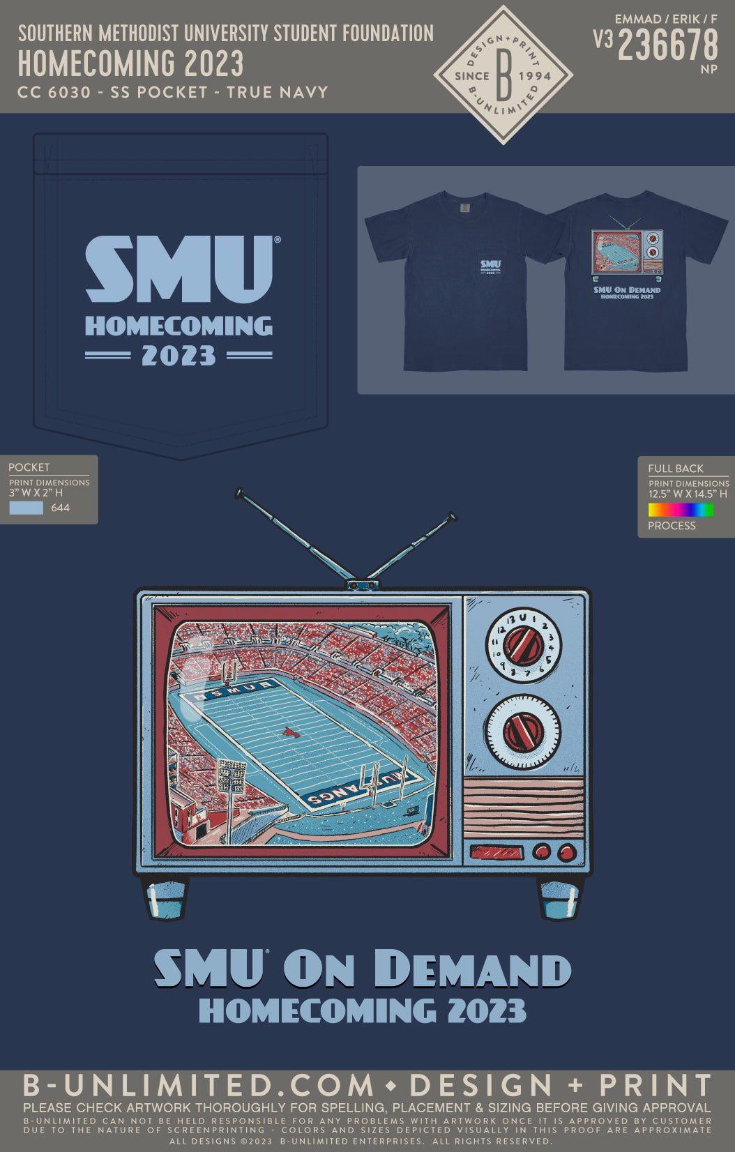 Southern Methodist University Student Foundation - Homecoming 2023 - CC - 6030 - SS Pocket - True Navy