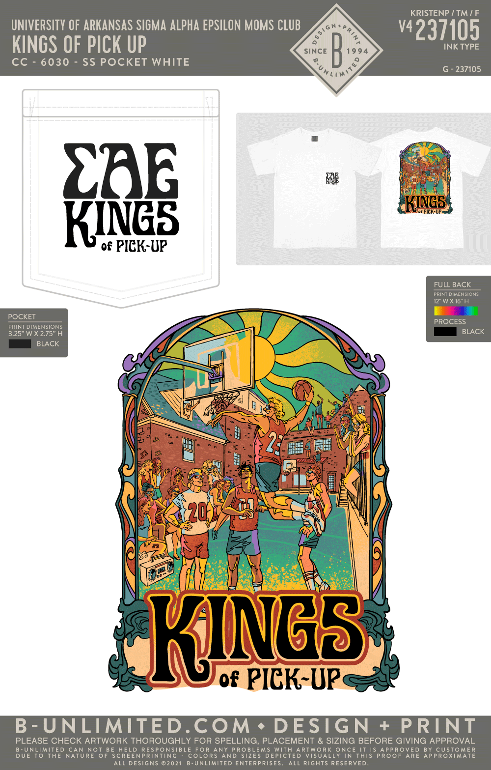 University of Arkansas Sigma Alpha Epsilon Mom's Club - Kings of Pick Up - CC - 6030 - SS Pocket - White