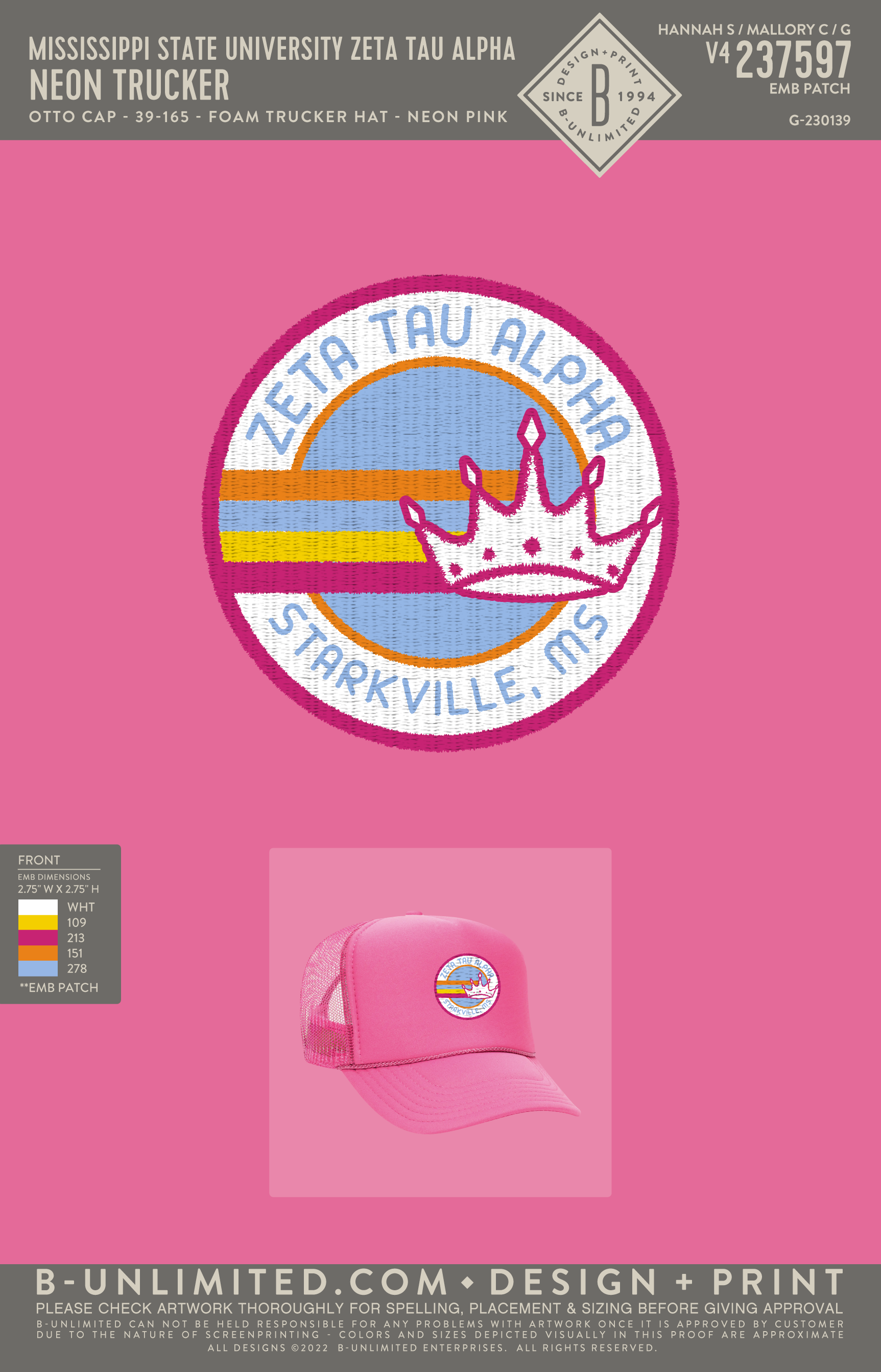 Mississippi State University Zeta Tau Alpha Neon Trucker Otto Cap