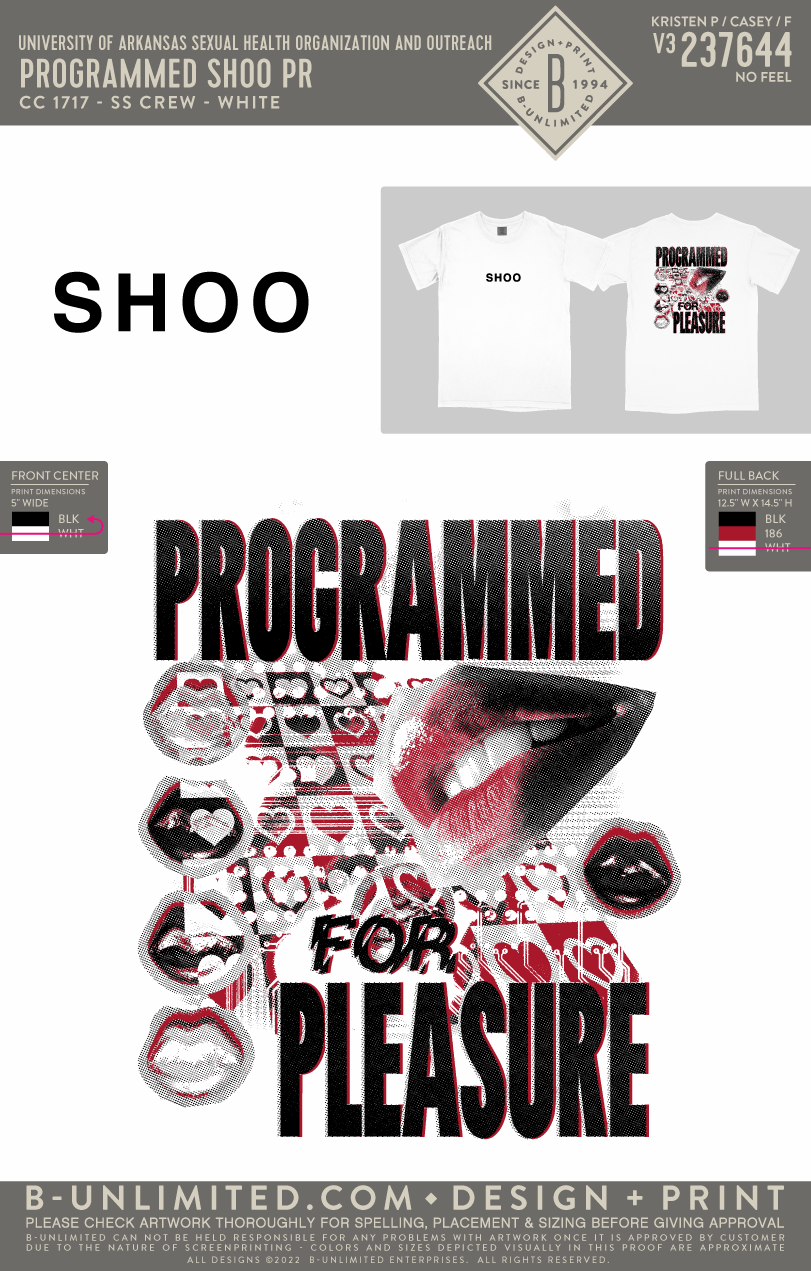 University of Arkansas Sexual Health Organization and Outreach - Programmed SHOO PR - CC - 1717 - SS Crew - White