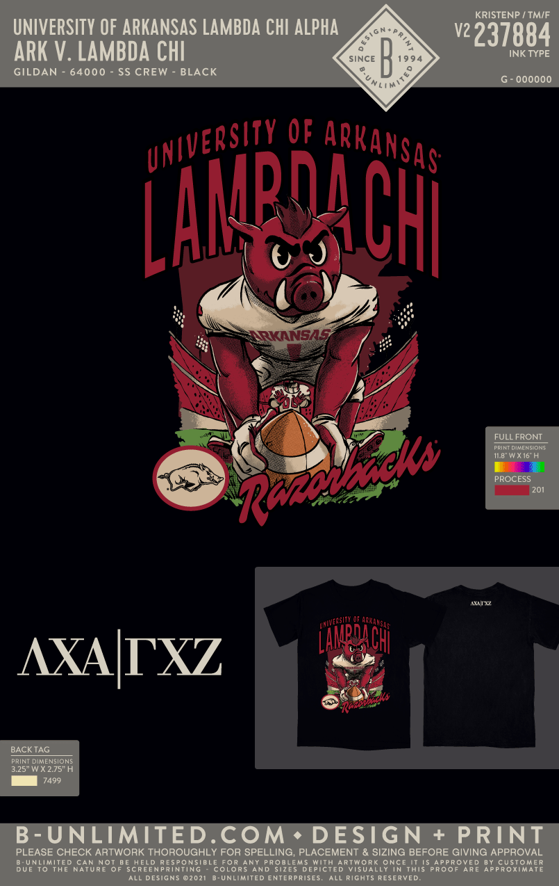 University of Arkansas Lambda Chi Alpha - ARK Lambda Chi - Gildan - 5000 - SS Crew - Black