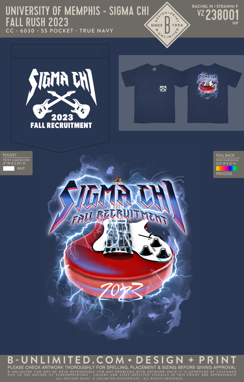 University of Memphis Sigma Chi - Fall Rush 2023 - CC - 6030 - SS Pocket - True Navy