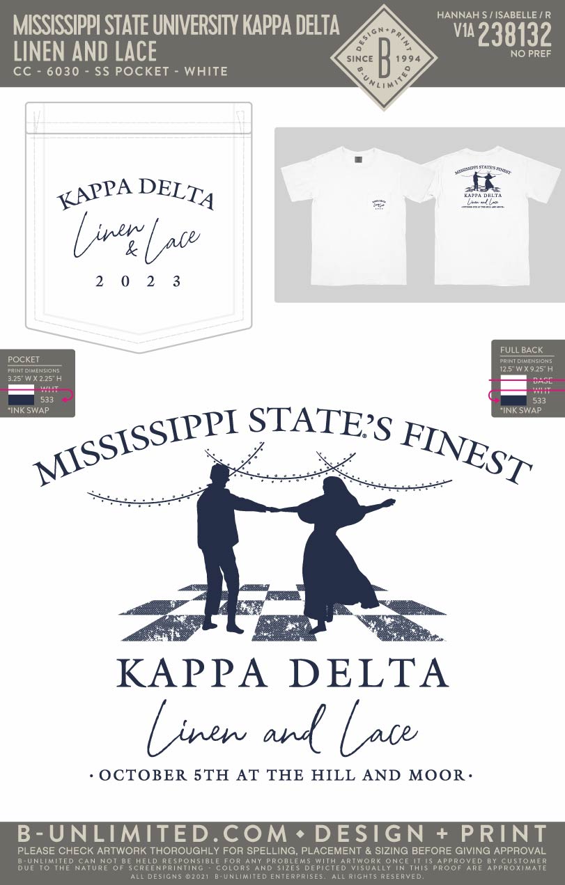 Mississippi State University Kappa Delta Linen and Lace CC 6030