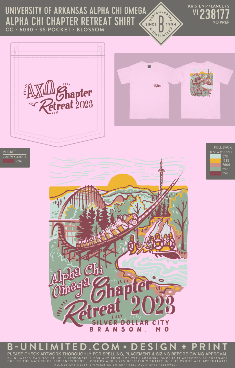 UofA AXO - Alpha Chi Chapter Retreat Shirt - CC - 6030 - SS Pocket - Blossom