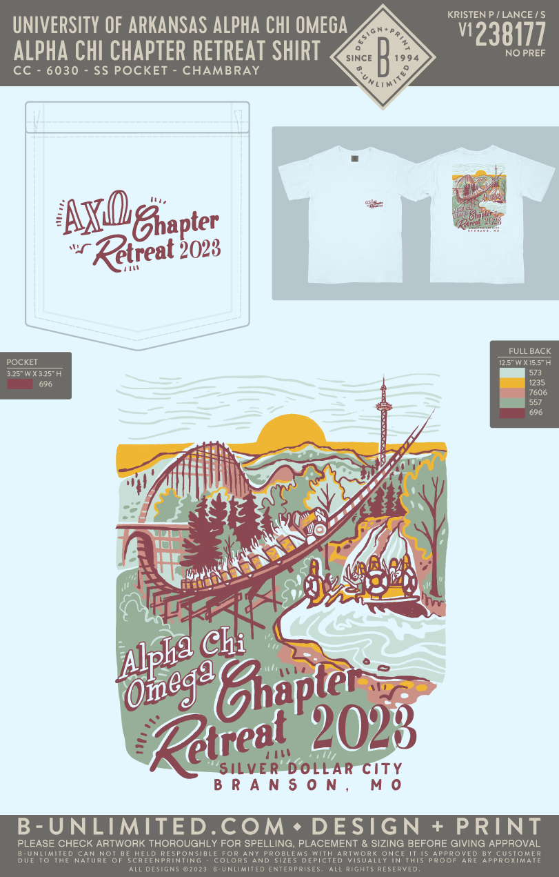 UofA AXO - Alpha Chi Chapter Retreat Shirt - CC - 6030 - SS Pocket - Chambray