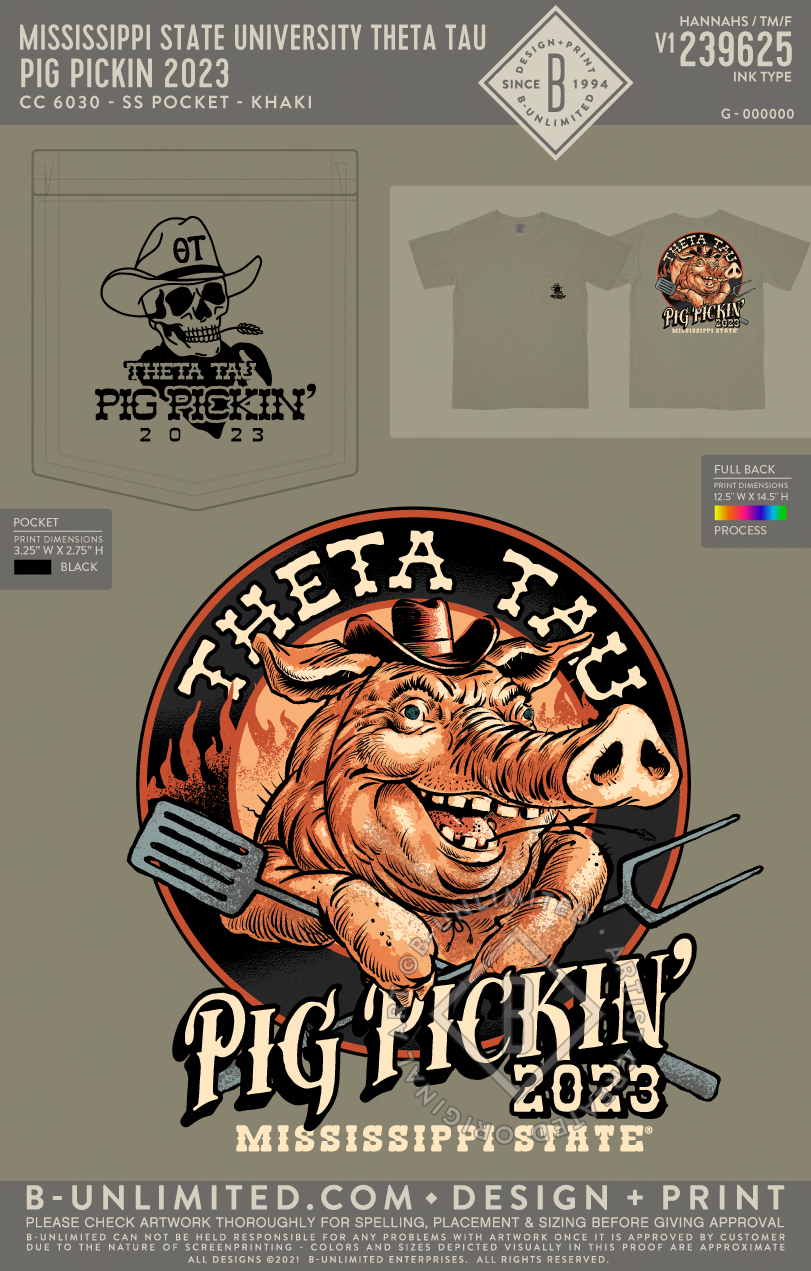 Mississippi State University Theta Tau - Pig Pickin 2023 - CC - 6030 - SS Pocket - Khaki