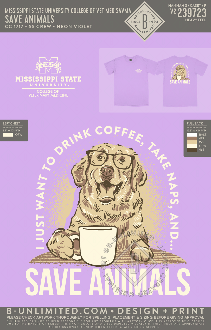 Mississippi State University College of Vet Med SAVMA - Save Animals - CC - 1717 - SS Crew - Neon Violet