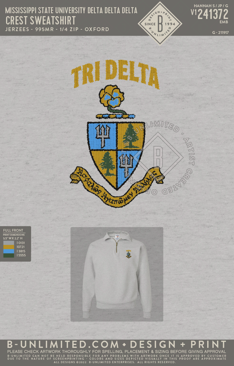 Mississippi State University Delta Delta Delta Crest Sweatshirt