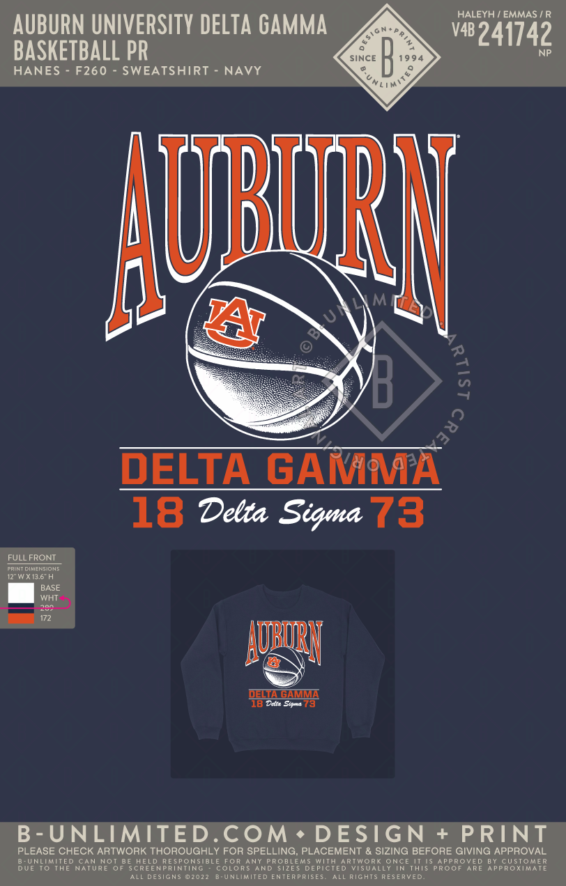 Auburn University Delta Gamma Basketball PR Hanes F260
